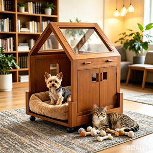 House Shaped <b>Dog</b> Cat Bed with Wheels - Product Image 1