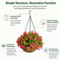 Panier suspendu en métal avec arrangement floral artificiel de dianthus rouges et verdure, décoration écologique pour balcon, jardin, hôtel, mariage, maison, extérieur