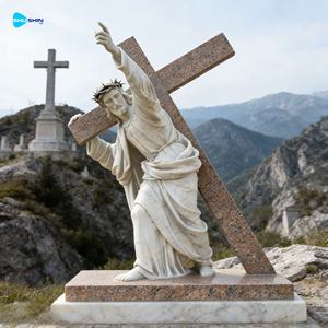 Estatua de Jesús con Cruz de Mármol de Tamaño Real, Escultura Cristiana Católica Famosa para Jardín y Parque, Uso en Exteriores - Product Image 1
