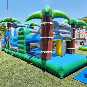 Castillo inflable con temática tropical, combo de juegos inflables para fiestas al aire libre, pista de obstáculos inflable para adultos - Product Image 1