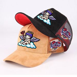 หมวกเบสบอลทรงทรัคเกอร์แบบตาข่าย 5 ชิ้น ปรับแต่งได้ ปีกโค้งสำเร็จรูป ผ้าหนังกลับ  สำหรับทุกเพศ  ปักโลโก้  ลายทางแฟชั่น - Product Image 3