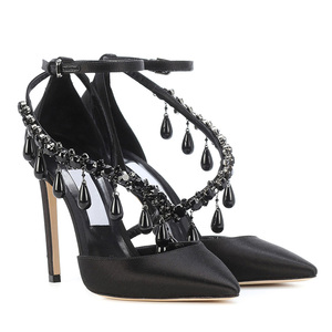 Scarpe da Sposa con Tacco Alto in Argento con Cristalli e Strass, Punta Aperta - Product Image 6