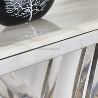 Nouvelle arrivée, table console de style classique en acier inoxydable argenté de luxe avec plateau en marbre, pour salon, entrée, couloir, table d'appoint