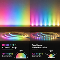 Bande LED COB intelligente multicolore dynamique WS2811 adressable BERIXDEEP RGBW IC 480 LED/m 24V 10mm pour la décoration domestique et commerciale