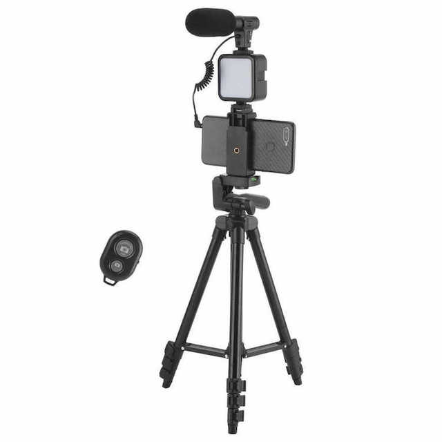 Phone Vlog Video Kit Table Tripod Phone Holder LED Video Light Remote Shutter Smartphone Vlogging Kit with Microphone