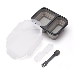 Silicone Food Storage Collapsible Containers Heat in Microwave 2 <b>Compartment</b> Folding Silicon Bento <b>Lunch</b> <b>Box</b> With Lid - Product Image 6