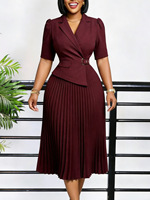 Robe midi élégante pour femmes, manches courtes, jupe plissée, ceinture, parfaite pour les fêtes, le bureau ou le travail