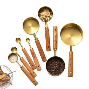 Stainless Steel <b>Measuring</b> Cup and <b>Spoon</b> Set with Acacia Wood Handle Eight-Piece Household Baking Tool - Product Image 2