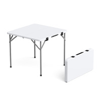 Table pliante carrée en plastique blanc LuckyOCT Wholesale 86cm, moulée par soufflage, avec un cadre en fer robuste