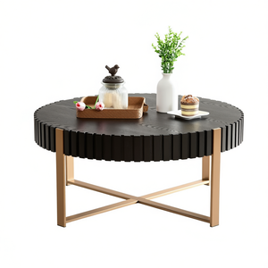 Table basse ronde moderne de 31,5 pouces, cadre en bois et métal noir mat, meubles de salon - Product Image 1