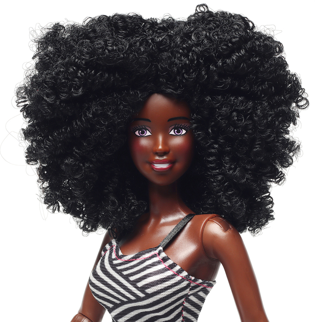 PVC Black Fashion Doll 30 cm Cartoon Model Soft Toy for Girls with Afro Hairstyle and Accessories