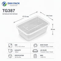 Boîte de préparation de repas carrée en PP de qualité alimentaire, 1000 ml, micro-ondable, écologique, pour déjeuner, sushi, pizza, jetable, anti-fuite, avec couvercle à fermeture