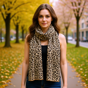 Sciarpa Lunga con Stampa Leopardata 70x180cm in Poliestere, Accessorio da Collo per Donna, Adatta a Tutte le Stagioni - Product Image 2