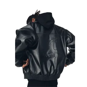 Motorcycle Letterman Varsity Jacket Baseball Pu Leather Coat OEM Custom Logo Embroidery Bomber Varsity Jacket For Men