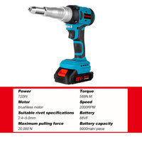 Pistolet à Riveter Électrique Sans Balais 20000N 720W, Pistolet à Rivets-Écrous Sans Fil 2.4~5.0mm, Outils Électriques pour Batterie Makita
