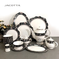 Vente en gros de vaisselle en céramique assiette bol à fleurs noir nordique personnalisée ensembles de vaisselle de restaurant en porcelaine