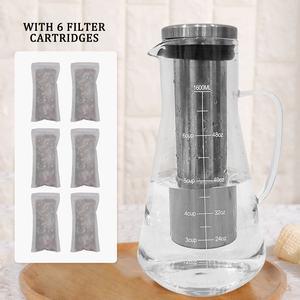 Carafe filtrante à eau alcaline domestique 1600 ml <span class=keywords><strong>en</strong></span> <span class=keywords><strong>verre</strong></span> <span class=keywords><strong>Pyrex</strong></span> et acier inoxydable 304 avec 7 billes minérales pour une eau saine - Product Image 1
