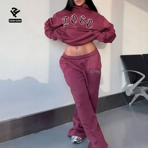 F5737 Biểu Tượng Tùy Chỉnh Cộng Với Kích Thước Phụ Nữ Quá Khổ Hai Mảnh Thiết Lập Phụ Nữ Quần Áo Hoodie Rộng Quần Chân Thiết Lập Thời Trang Phố Phòng Chờ Tracksuit - Product Image 2