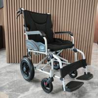 Fauteuil roulant de transport pliable en acier, chaise d'accompagnement compacte à dossier rabattable, chaise de transfert médical pour voyage, siège rembourré en maille