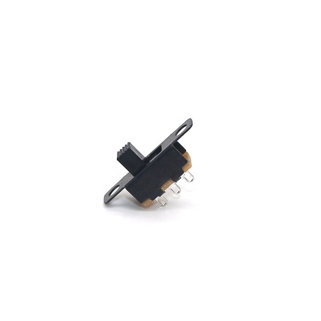 JK Slide Switch Vertical Handle PVC Material Silver Color with Screw Right Angle 2-Position 3-Pin Fixed Hole 1P2T