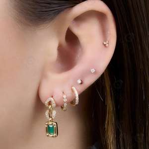 Gemnel 18K <b>Gold</b> Emerald <b>Drop</b> <b>Earrings</b> with Pave Chic Interlocking Style Pendant <b>Earrings</b> for Women - Product Image 2