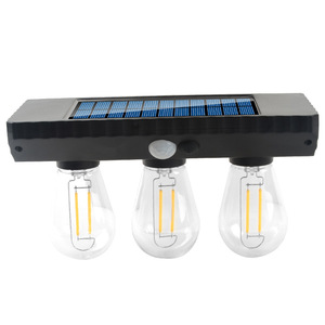 Solar Tungsten Filament Lamp 3-Head LED Outdoor Wall <b>Light</b> With <b>Motion</b> <b>Sensor</b> For Garden Courtyard Street Lighting - Product Image 1