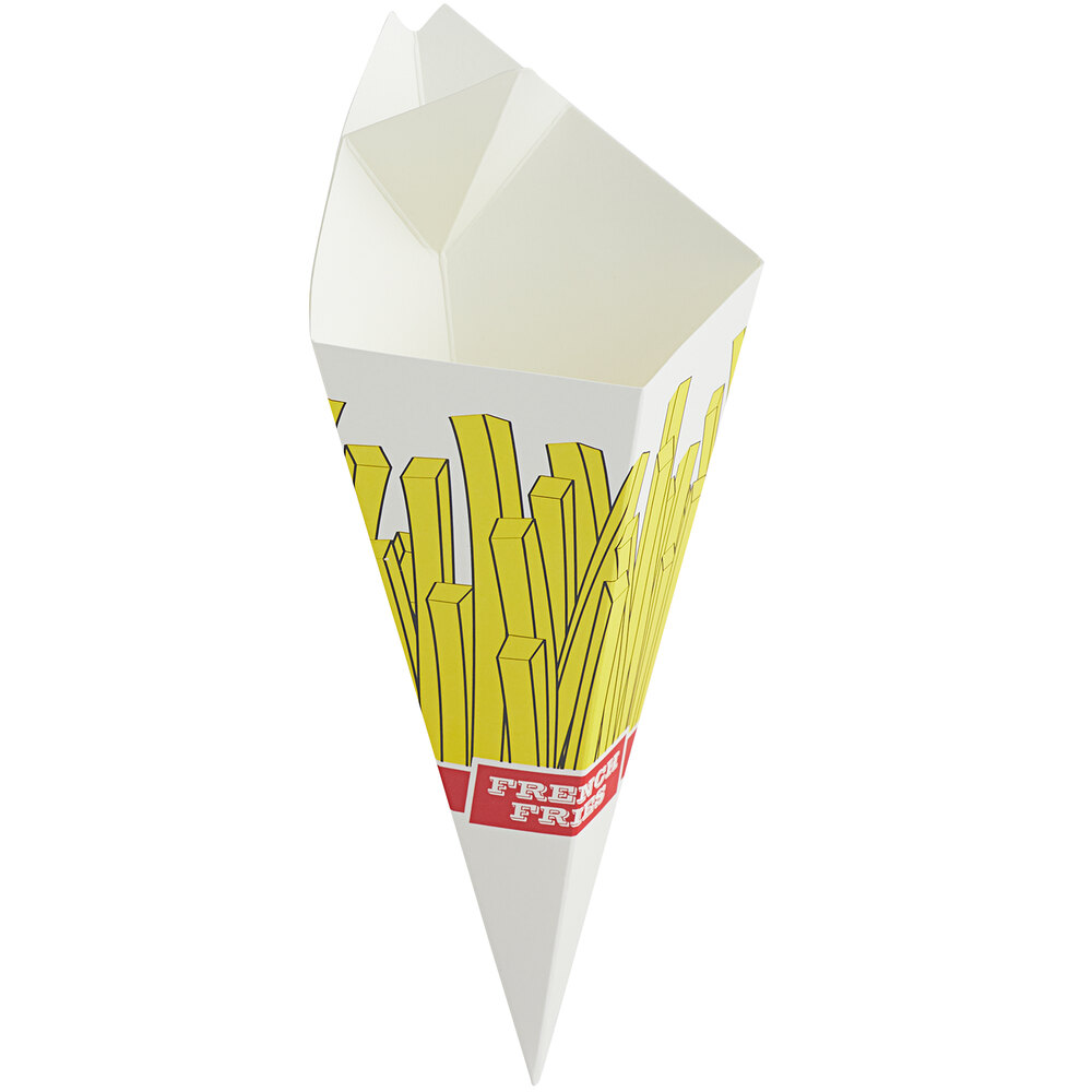 Custom Printed Triangular Disposable White Paper Cups and Cones for Packaging French Fries Sushi Chewing Gum Potato Chips