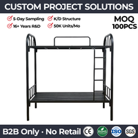 Lit superposé double sur grand lit amovible en promotion |   Lit en métal noir avec escalier |   Commandes en gros pour dortoirs (adultes et enfants)