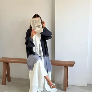 エレガントなスタイルの夏のドバイイスラム教徒の女性のドレス女性のカーディガンアバヤ着物スリーブ2ピースドレス伝統的なイスラム教徒の服