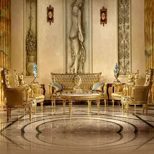 Europäische alle Massivholz geschnitzten Sofa Luxus villa Wohnzimmer möbel Französisch Wohn möbel Goldfolie Stoff Sofa