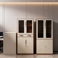 Armoire de rangement hybride robuste en acier et verre à 2 portes, classeur de bureau avec 2 tiroirs pour entrepôt commercial et supermarché