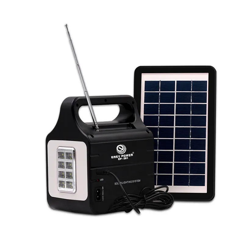 نظام إضاءة شمسي للكامبر صغير مع راديو ذكي ببطارية ليثيوم أيون تثبيت أرضي للاستخدام المنزلي