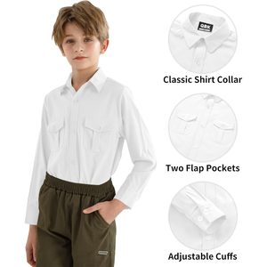 Chemise habillée à manches longues boutonnée pour garçons, uniforme Oxford avec poche poitrine, 9 mois-16 ans, anti-plis, 100% coton - Product Image 3