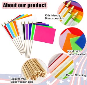 8x5 इंच (लगभग) 21x12 सेमी) लाल/सफेद/नीला/काला/नारंगी/पीला/हरा/बैंगनी/गुलाबी ध्वज सेट लकड़ी की छड़ें-मिनी हैंडहेल्ड झंडे - Product Image 2