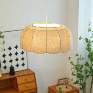 Lampe suspendue en feuille de bananier, tissu en <span class=keywords><strong>lin</strong></span> <span class=keywords><strong>japonais</strong></span>, lampe suspendue pour chambre à coucher, loft, restaurant, décoration de chambre japonaise, lustre en forme de vague - Product Image 6