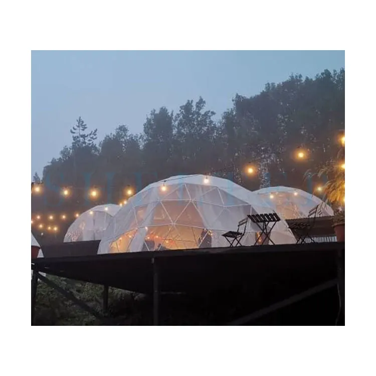 พีวีซีใส Geodesic บ้านโดมสำเร็จรูปที่มีโครงสร้างอลูมิเนียม