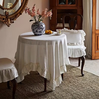 Nappe blanche à volants avec 6 serviettes, ensemble de couverture de table pour mariage, style campagne française, linge de table rustique