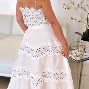 Ensemble haut et jupe de plage en coton bio, style ajouré brodé, sans bretelles, en crochet, personnalisable, très demandé - Product Image 3