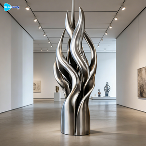 منحوتة فنية عصرية من الفولاذ المقاوم للصدأ المصقول كالمرآة لديكور الفيلات الداخلية، طاولة مكتب بتصميم تدفق من الفولاذ المقاوم للصدأ - Product Image 2