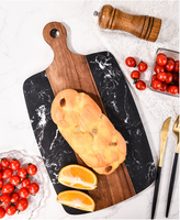 Planche à découper rectangulaire en bois d'acacia et marbre noir pour la maison, 345 mm x 1,2 cm d'épaisseur, durable, résistante à la chaleur, pour steak, fromage, fruits