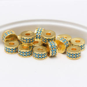 CZ9080 18k altın kaplama iki 2 satır kübik zirkonya mikro CZ yuvarlak hap Rondelle jant flanşı boncuk, elmas açacağı disk paspayı - Product Image 4