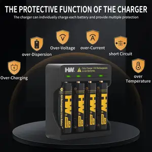 HW hochwertiges intelligentes 4-Steck-USB Type-c-Akkuladegerät 1,5 V wiederaufladbare AA Li-Ionen-Batterie intelligente wiederaufladbare Batterie