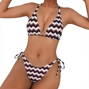 Nuevo <span class=keywords><strong>Bikini</strong></span> Triangular Sexy con Cuello Halter, Estilo Europeo Americano, para Deportes Acuáticos, con Rayas, 2 Piezas, para Mujer - Product Image 1