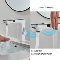 Robinet de lavabo de luxe moderne intelligent à capteur automatique Robinet mitigeur d'eau chaude et froide sans contact avec affichage LED Robinet de lavabo pour salle de bain