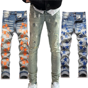 <span class=keywords><strong>Abbigliamento</strong></span> da strada Jeans da uomo con stampa a vernice blu Jeans da uomo pantaloni <span class=keywords><strong>Hip</strong></span> <span class=keywords><strong>Hop</strong></span> firmati Jeans firmati Slim - Product Image 1