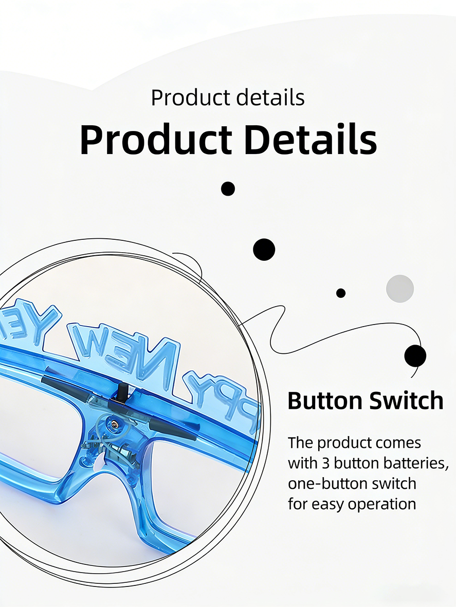 Durable Eco-Friendly Hot Selling 2025 New Year LED Square Cold Light Glasses 3 Modes + Customizable Colors Fast Delivery for