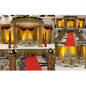 Magnifique mariage événement Golden Mandap Royal Wedding Maharani Golden sculpté Mandap traditionnel à faible coût mariage hindou Royal Mandap - Product Image 1
