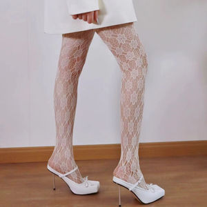 Femmes chaudes fleur diamant maille bas Vintage fleur diamant Jacquard résille collants collants - Product Image 3