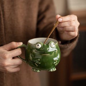 Cute Frog Shaped Coffee Mug with Spoon Personalized Funny Ceramic Cup Unique Gift Idea - Product Image 2