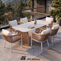 Ensemble de meubles de jardin J&M T776, table à manger moderne en aluminium avec 6 chaises, tissage en corde, pour usage extérieur